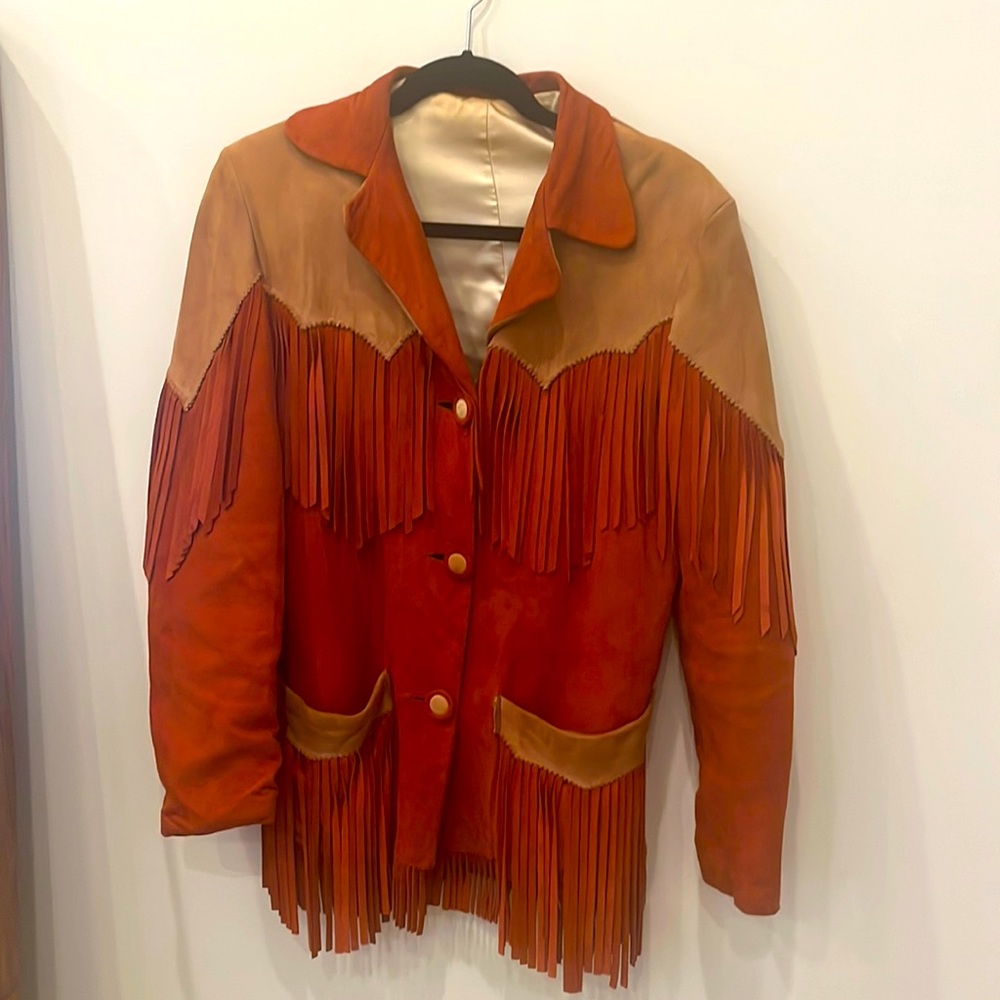 VINTAGE SUEDE FRINGE TWO TONE 1970s mid high jacket
